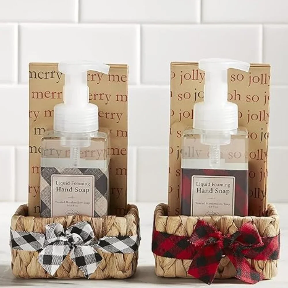 Mud Pie Red Check Soap and Guest Towel Basket Set/NWT